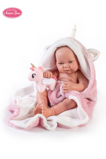 Antonio Juan Newborn Doll Nica with cape and stuffed unicorn 42 cm
