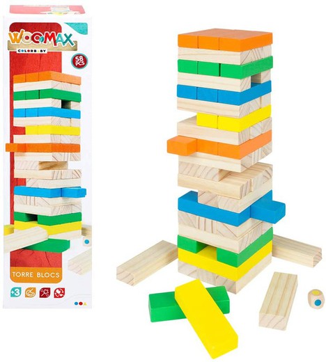 Juego Torre bloques de madera natural 58 Pzs