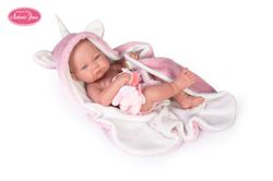 Antonio Juan Nica Neugeborenenpuppe mit Umhang und Plüscheinhorn, 42 cm