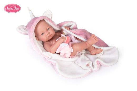 Antonio Juan Nica Neugeborenenpuppe mit Umhang und Plüscheinhorn, 42 cm