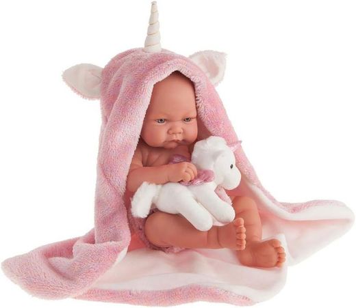 Antonio Juan Nica Neugeborenenpuppe mit Umhang und Plüscheinhorn, 42 cm