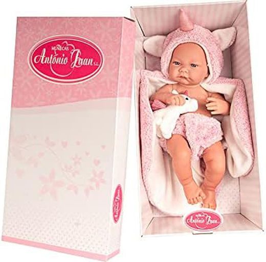 Antonio Juan Nica Neugeborenenpuppe mit Umhang und Plüscheinhorn, 42 cm