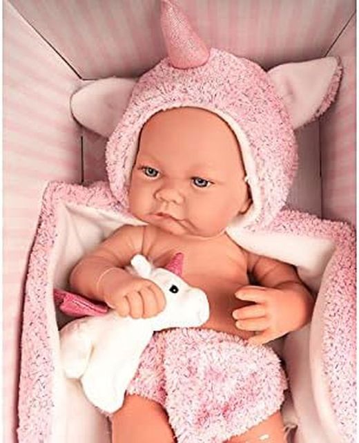 Antonio Juan Nica Neugeborenenpuppe mit Umhang und Plüscheinhorn, 42 cm