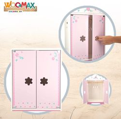 Woomax Puppenkleiderschrank aus Holz mit Kleiderbügeln