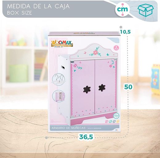 Woomax Puppenkleiderschrank aus Holz mit Kleiderbügeln