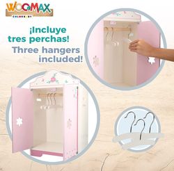 Woomax Puppenkleiderschrank aus Holz mit Kleiderbügeln