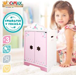 Woomax Puppenkleiderschrank aus Holz mit Kleiderbügeln