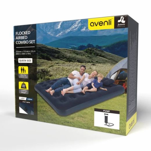 Avenli aufblasbares Luftbet Campingmatratze Set 203 x 152 x 22 cm, inklusive 2 Kissen und Luftpumpe
