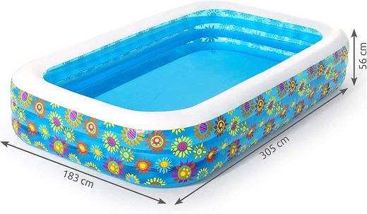Bestway 54121 Floral Familien-Schwimmbecken, rechteckig, aufblasbarer Pool, 305 cm