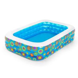 Bestway 54121 Floral Familien-Schwimmbecken, rechteckig, aufblasbarer Pool, 305 cm