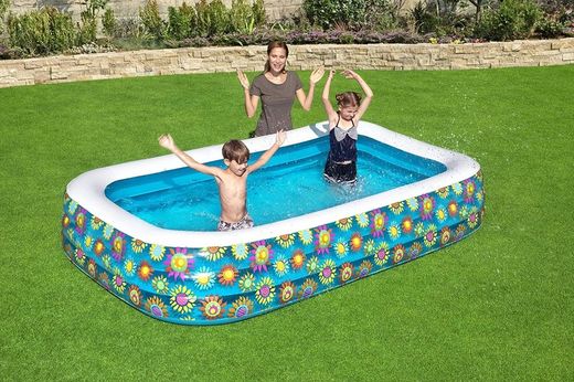 Bestway 54121 Floral Familien-Schwimmbecken, rechteckig, aufblasbarer Pool, 305 cm