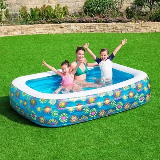 Bestway 54121 Floral Familien-Schwimmbecken, rechteckig, aufblasbarer Pool, 305 cm