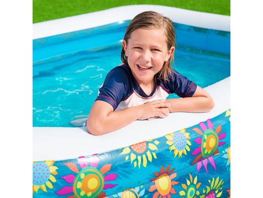 Bestway 54121 Floral Familien-Schwimmbecken, rechteckig, aufblasbarer Pool, 305 cm