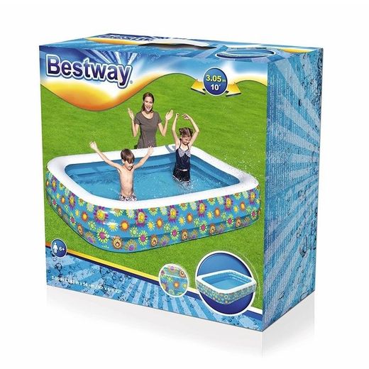 Bestway 54121 Floral Familien-Schwimmbecken, rechteckig, aufblasbarer Pool, 305 cm