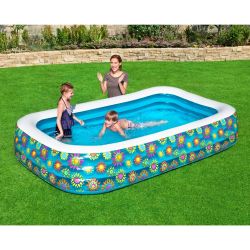 Bestway 54121 Floral Familien-Schwimmbecken, rechteckig, aufblasbarer Pool, 305 cm