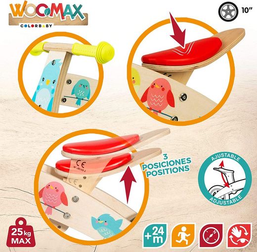 Woomax Holz-Laufrad mit kleinen Vögeln, 10 Zoll