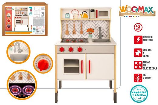 Woomax Holzspielküche mit Sound und Licht, 94,5 cm x 59,5 cm x 30 cm