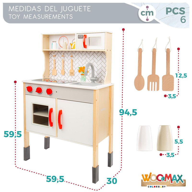 Woomax Wooden Toy Kitchen with Sound and Light 94.5 cm x 59.5 cm x