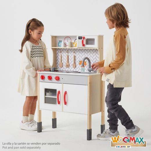 Woomax Holzspielküche mit Sound und Licht, 94,5 cm x 59,5 cm x 30 cm
