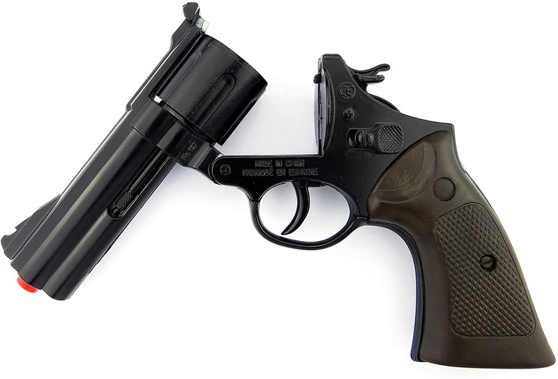 Lote Pistola Policia de Juguete Gonher Negra y 96 fulminantes - Armas niños  fogueo con fulminantes 8 tiros (petardos) - Tamaño Real - Revolver sin