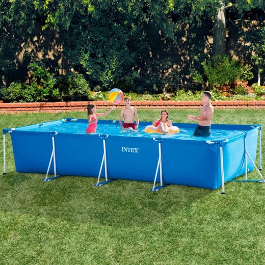 Intex 28274NP Rechteckiger kleiner Rahmenpool zum Aufstellen (450 x 220 x 84 cm) mit Filterpumpe