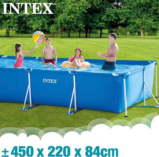 Intex 28274NP Rechteckiger kleiner Rahmenpool zum Aufstellen (450 x 220 x 84 cm) mit Filterpumpe
