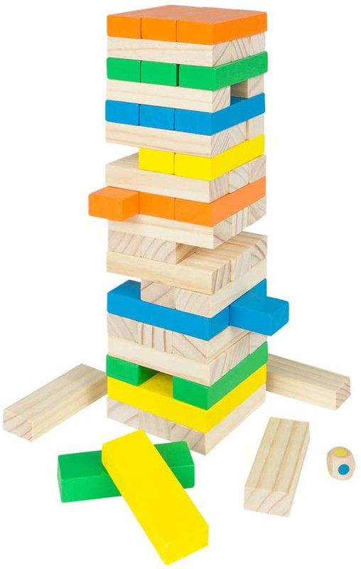 Turmspiel aus Naturholzblöcken, 58 Teile
