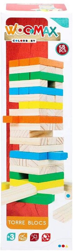 Turmspiel aus Naturholzblöcken, 58 Teile