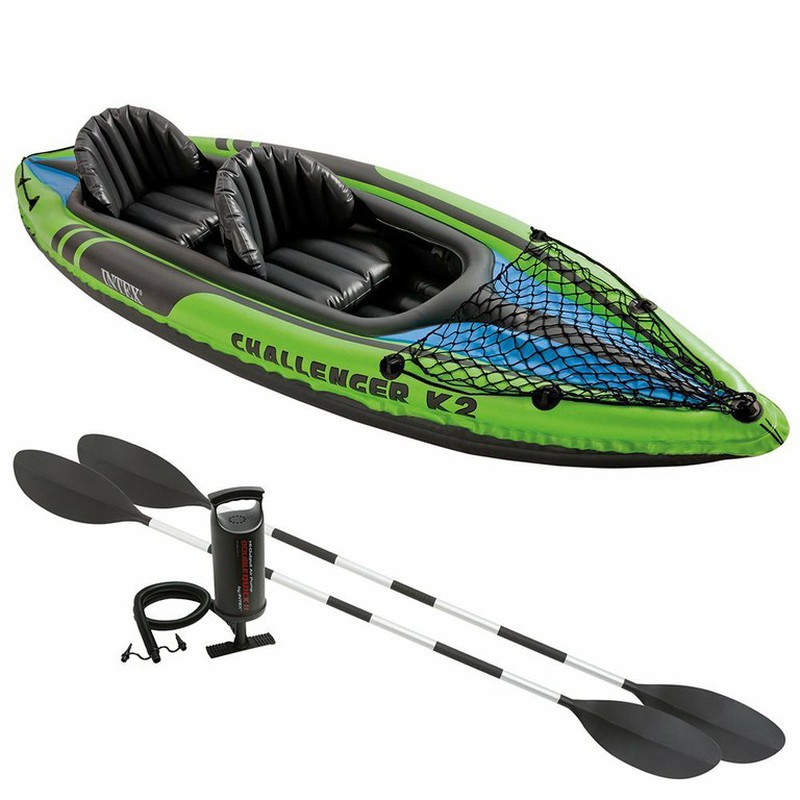 Kayak hinchable Challenger K2 Intex 2 plazas 2 remos+bomba de hinchado  verde 38x76x351 cm
