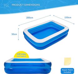 Sun Club Rechteckiger aufblasbarer Familienpool 200 cm x 150 cm x 50 cm