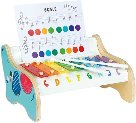 Xilófono de madera con partituras