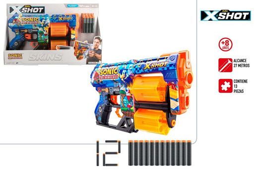 Zuru X-SHOT Skins-Pistola Dread Sonic The Hedgehog con 12 dardos
